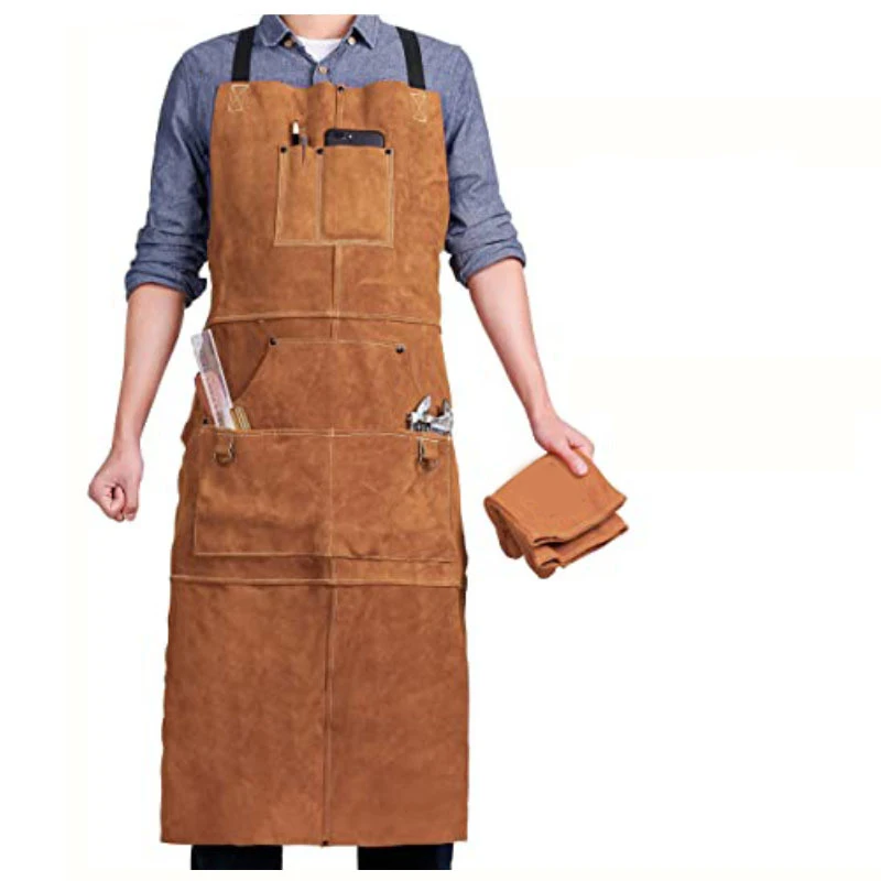 

Leather Work Shop Apron Heat & Flame Resistant Durable Heavy Duty Welding Apron Work Forge Apron With 6 Tool Pockets