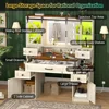 Farmhouse Vanity Desk with Mirror and Lights, Charging Station&Storage Drawers & Sliding RGB Cabinets, 45.9" Makeup Vanity Table 4