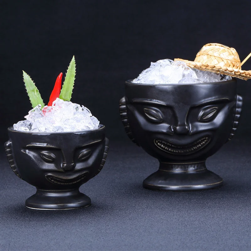 

200/460ML American Retro Black Totem Cup Special Cocktail Glass Hawaiian Bar Restaurant Drinking Ceramic Glass Ceramic Tumbler