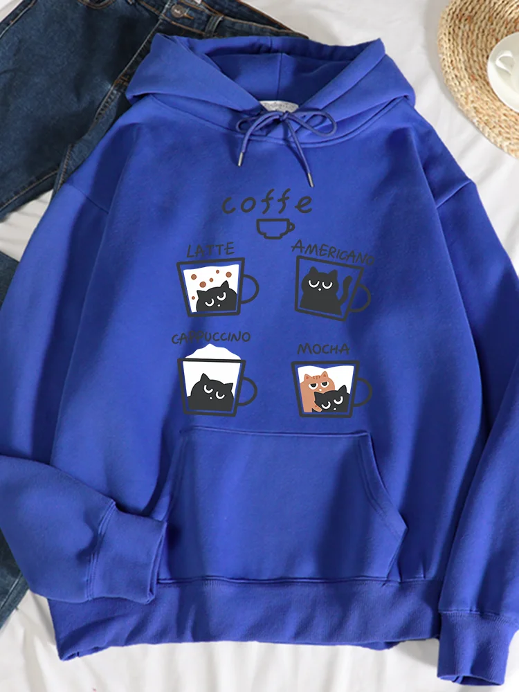 thumbnail image 1 of Sudadera con capucha con estampado de gato para mujer, ropa de calle cálida, informal, holgada, cómoda, versátil, café, otoño, 1 of 4