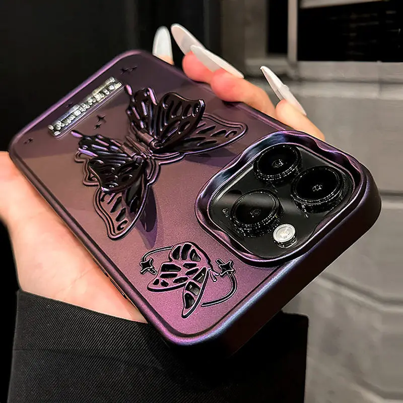 

Fashion Personality Cute 3D Stereoscopic Butterfly Bracket Phone Case for IPhone 12 13 14 15 Pro Max Soft Silicone Stand Cover