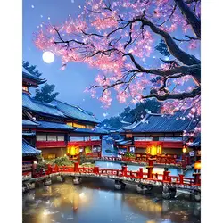 Vibrant Townscape DIY Acrylic Painting Kit - Modern Wall Art Home Decor (40x50cm) - 40x50cm Diy Frame (Pink)