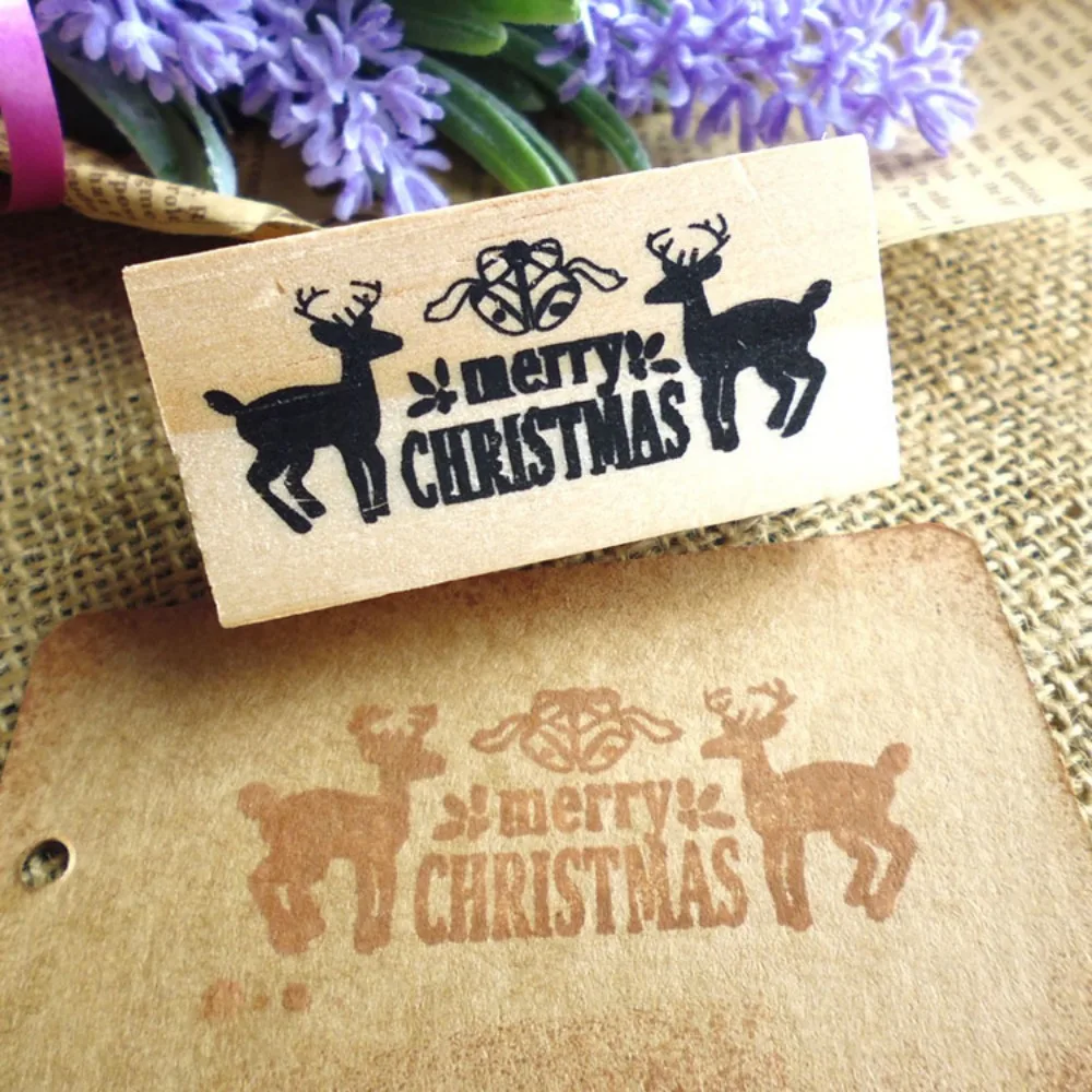 

Merry Christmas Wooden Seal Kids Craft DIY Stamps Children Christmas Party Decoration Toy Packaging Sealing Stamp