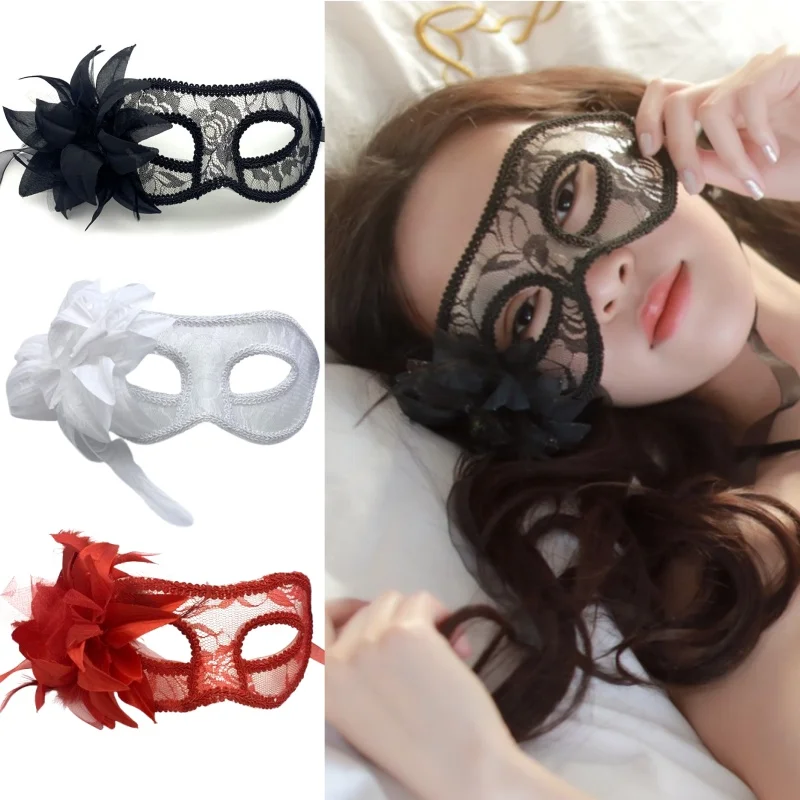 Tanzparty Venezianische Spitzenmaske Feder Blume Hochzeit Karneval Performance Dame Sexy Perspektive Gesichtsmaske Maskerade Weihnachten – Detail 10