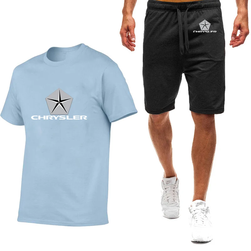 CHRYSLER 2022 Men's New Printing Comfortable Short Sleeve T-Shirt Tops And Shorts Casual Cotton Sport Sweatpants Two Pieces Sets