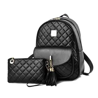 2022 new summer three-piece backpack women's Korean version Lingge tassel college style fashion backpack 1