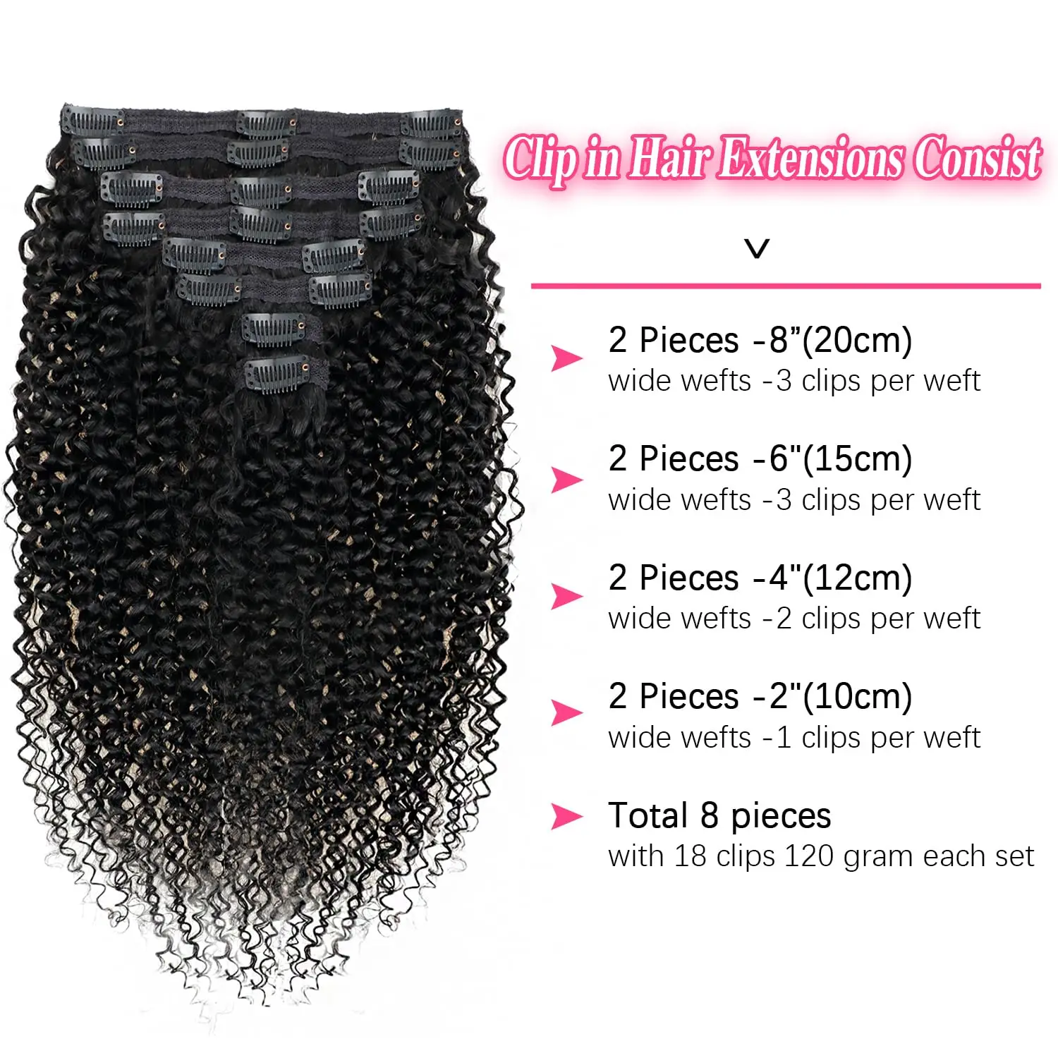 Curly Clip ins Human Hair Extensions Deep Wave Clip in Hair Extensions Human hair For Women Brazilian Virgin #1B