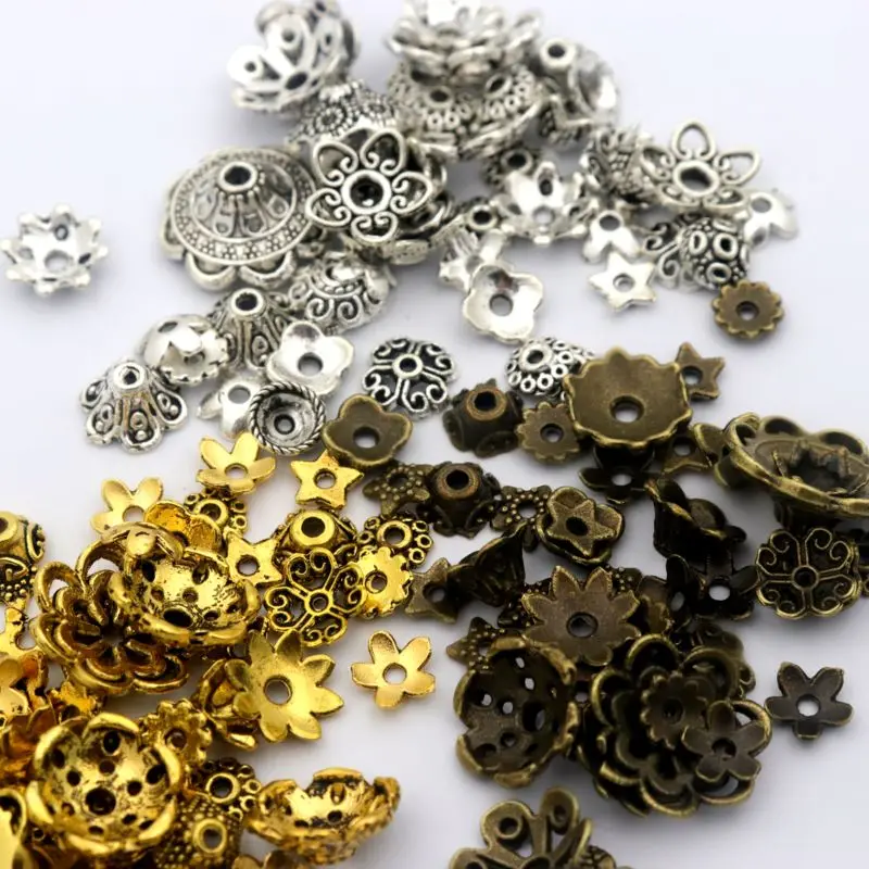 150 stücke Mixed Tibetischen Silber Gold Farbe Blume Metall Spacer Lose Ende Perlen Kappen Für Schmuck Finden Großhandel