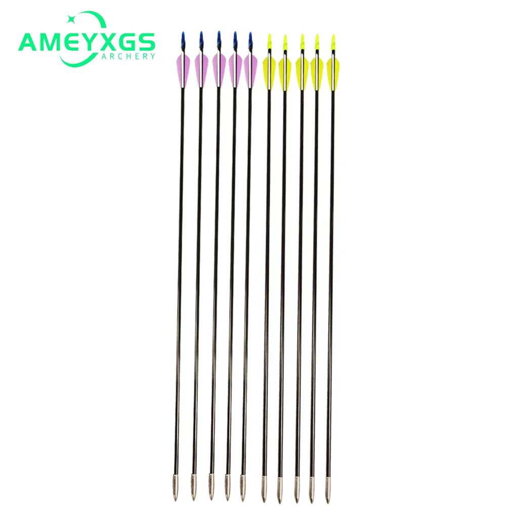 

6/12/24pcs Archery Fiberglass Arrows Rubber Feathers 80cm OD6mm Glass Fiber Arrow Recurve Bow Arrow Shooting Hunting Accessorie