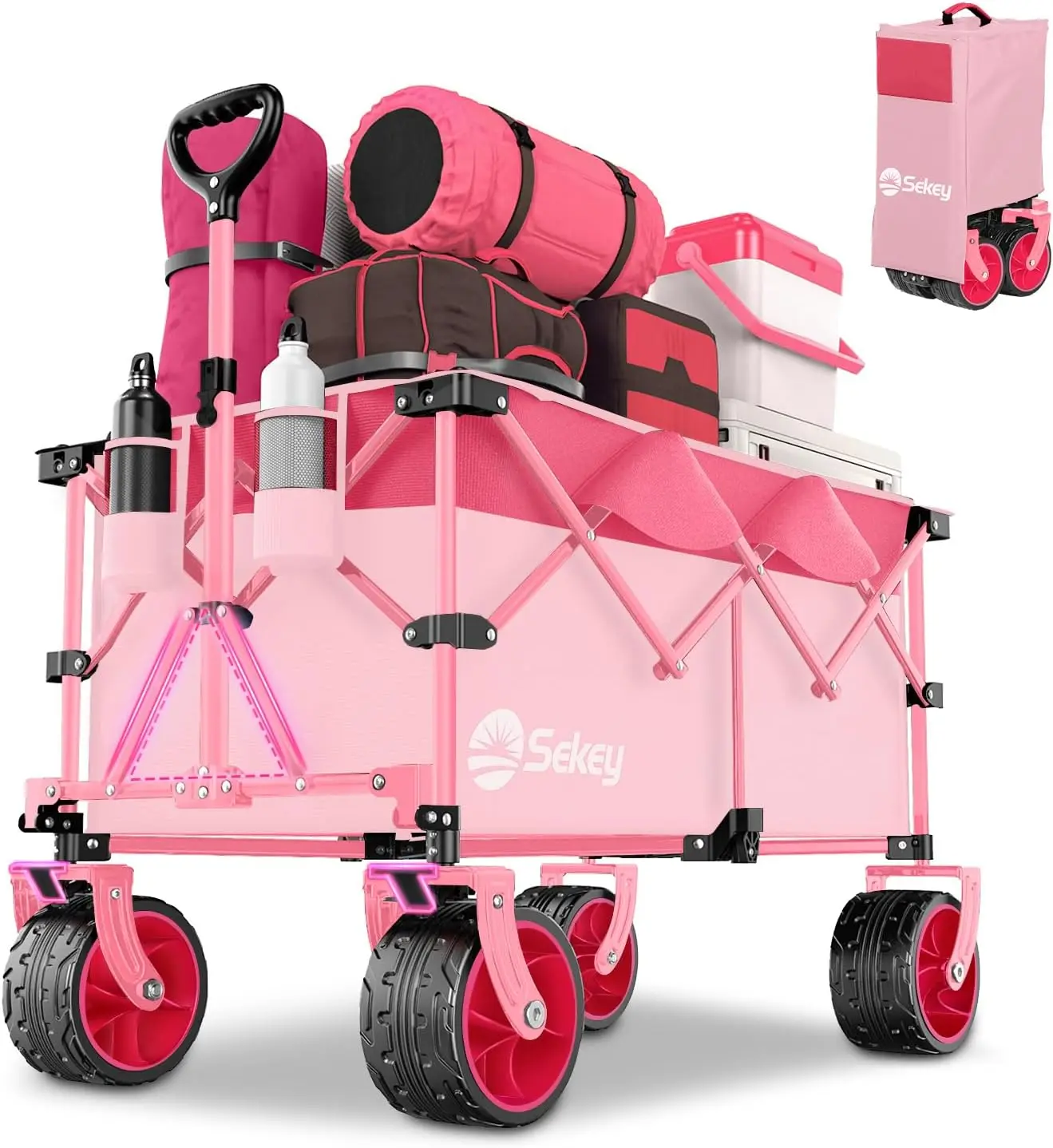 Sekey 220L Collapsible Foldable Wagon with 330lbs Weight Capacity, Heavy Duty Folding Utility Garden Cart