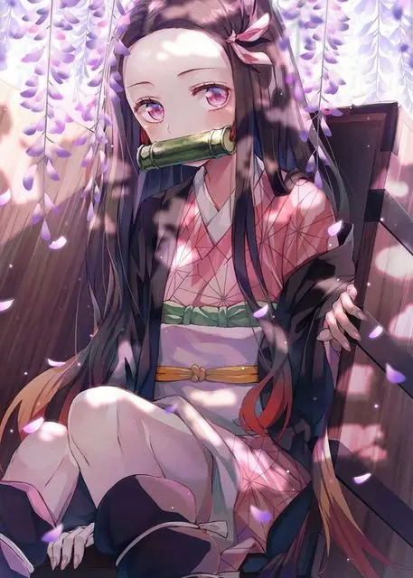 Nezuko - Anime Girl - Beach Waifu - Satin Poster - Original Demon Slayer Art