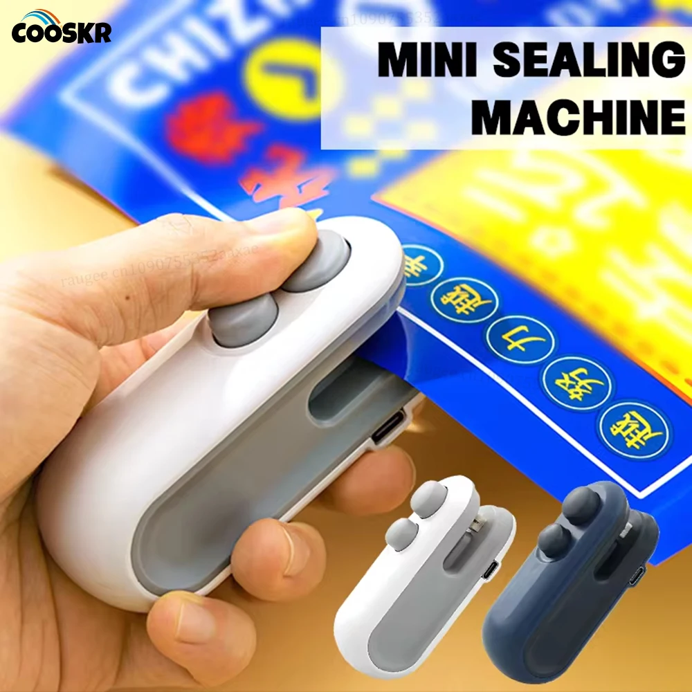 Mini Bag Sealer Portable Heat Vacuum Sealer Rechargeable Handheld 2 in 1 Cutter Plastic Bags Snacks Food Storage