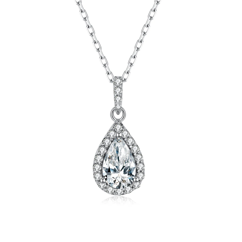 

BOEYCJR 925 Silver Halo Design Pear Cut 1ct/2ct D color Moissanite VVS1 Engagement Wedding Pendant Necklace for Women