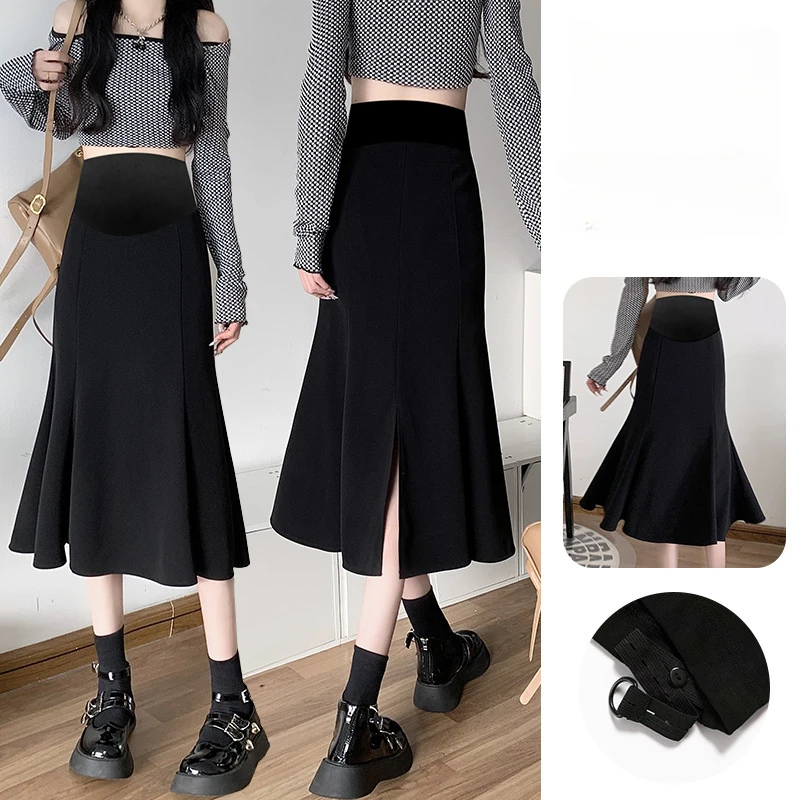 

Korean style 2024 spring pregnant women belly skirts abdomen long maternity fishtail skirt black umbrella skirt suits skirts