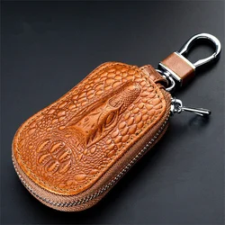 Versatile Leather Key Case - Unisex Organizer with Large Capacity and Zipper Closure (Orange)