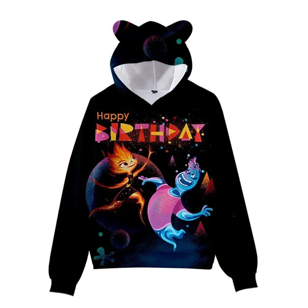 

MINISO Disney Elemental Peripheral Anime Cat Ears Pullover Hooded Sweatshirt Children's Clothing Hoodie Best Gift