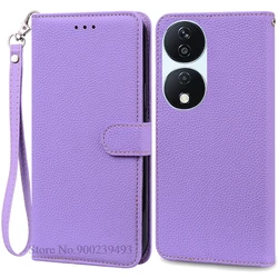 Leather Wallet Flip Phone Case - Elegant Book - Style Cover & Protective Shell for Honor X7B (Light Purple -Strap)