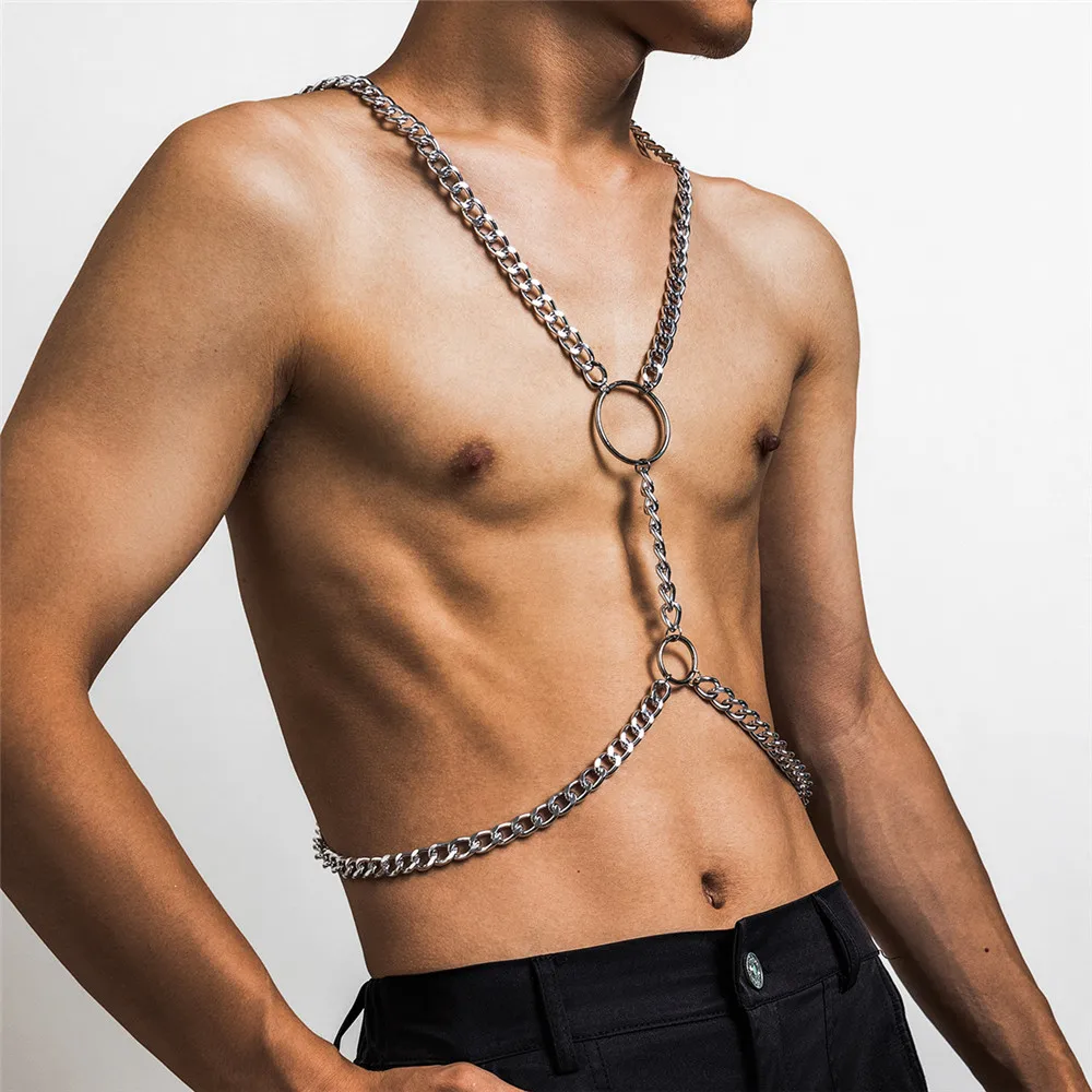 Punk Cross Chest Breast Belly Body Chain Necklace for Women Men 2023  Fashion Chunky Metal Harness Waist Belt Body Jewelry Party