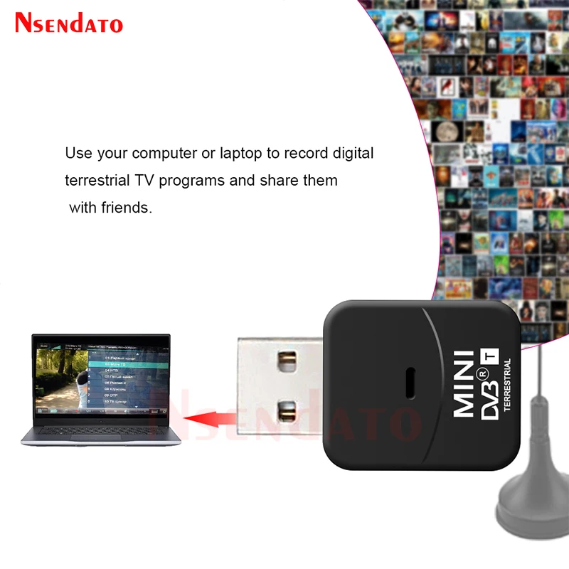 Mini USB 2.0 DVB T DVB-T Digital terrestrial TV Tuner Receiver Stick Dongle With Digital Antenna for Windows PC Laptop HDTV HDTV