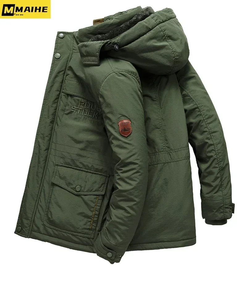 2023 Men's Winter Parka Retro Wool Lined Warm Jacket Men's Field Hooded Windproof Mountaineering Skiing Cotton-padded Jacket