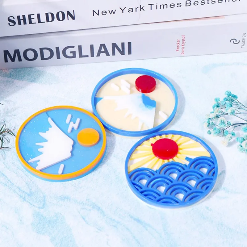 

Mount Fuji Sunrise Silicone Mold DIY Round Maritime Sunrise Drop Glue Plaster Coaster Resin Mold UV Epoxy Resin Hand Cast Mold