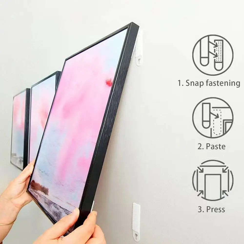 Description Picture 5 of item12 Pairs Punch-free Frame Tape Strips Self Adhesive Picture Frame Fixed Poster Wall Hook Decorate Fixing Wall Hanger