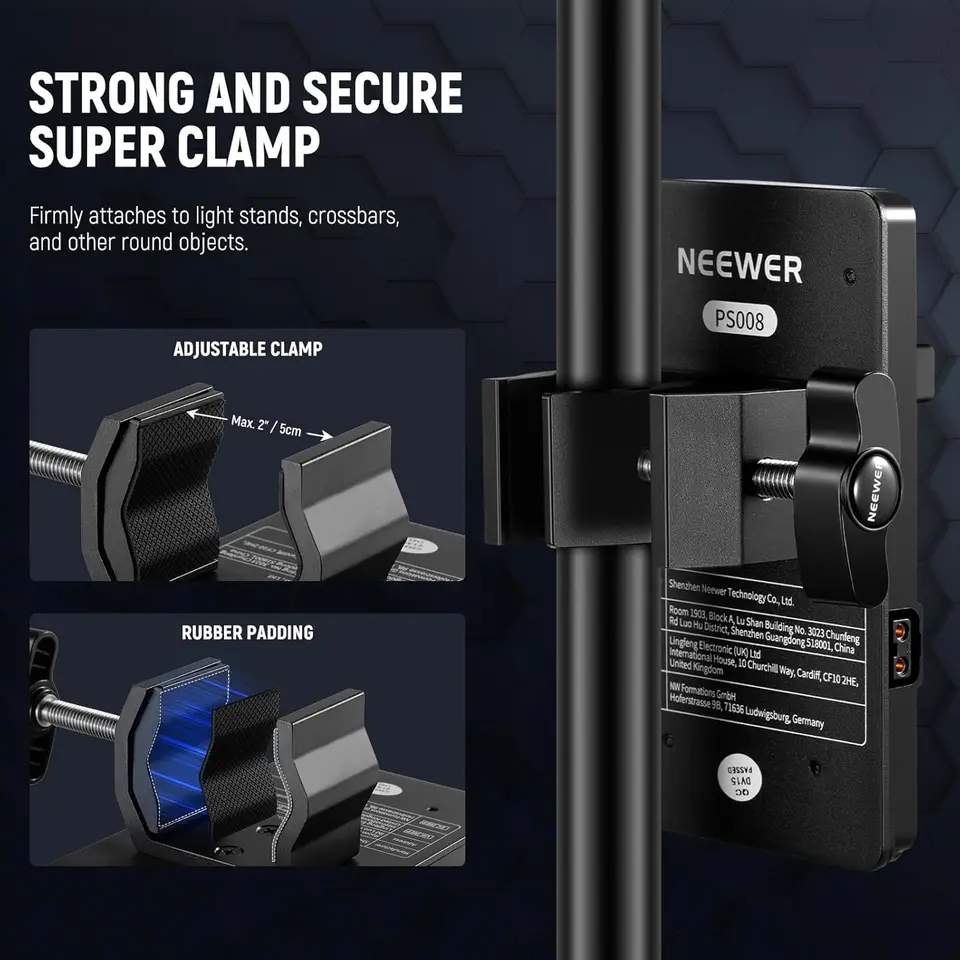 Neewer V Mount Battery Plate with Super Clamp Mount Pole Holder