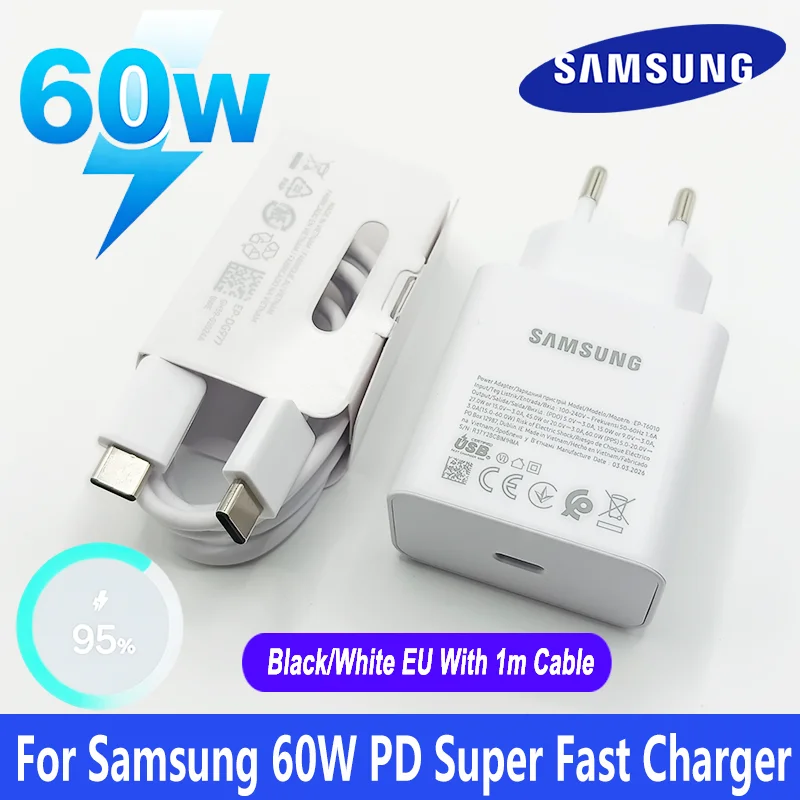 Original SAMSUNG 60W PD Charger EU Plug Cargador For S26 Ultra S25FE S24 S23 A56 A57 M55s Tab S11 Ultra S10 FE+ 5A Type C Cable 1