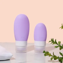 Silicone Travel Cosmetic Bottles Set - Portable Refillable Containers for Shampoo, Lotion & Toiletries (3 Pieces) (Purple - 3sizes)