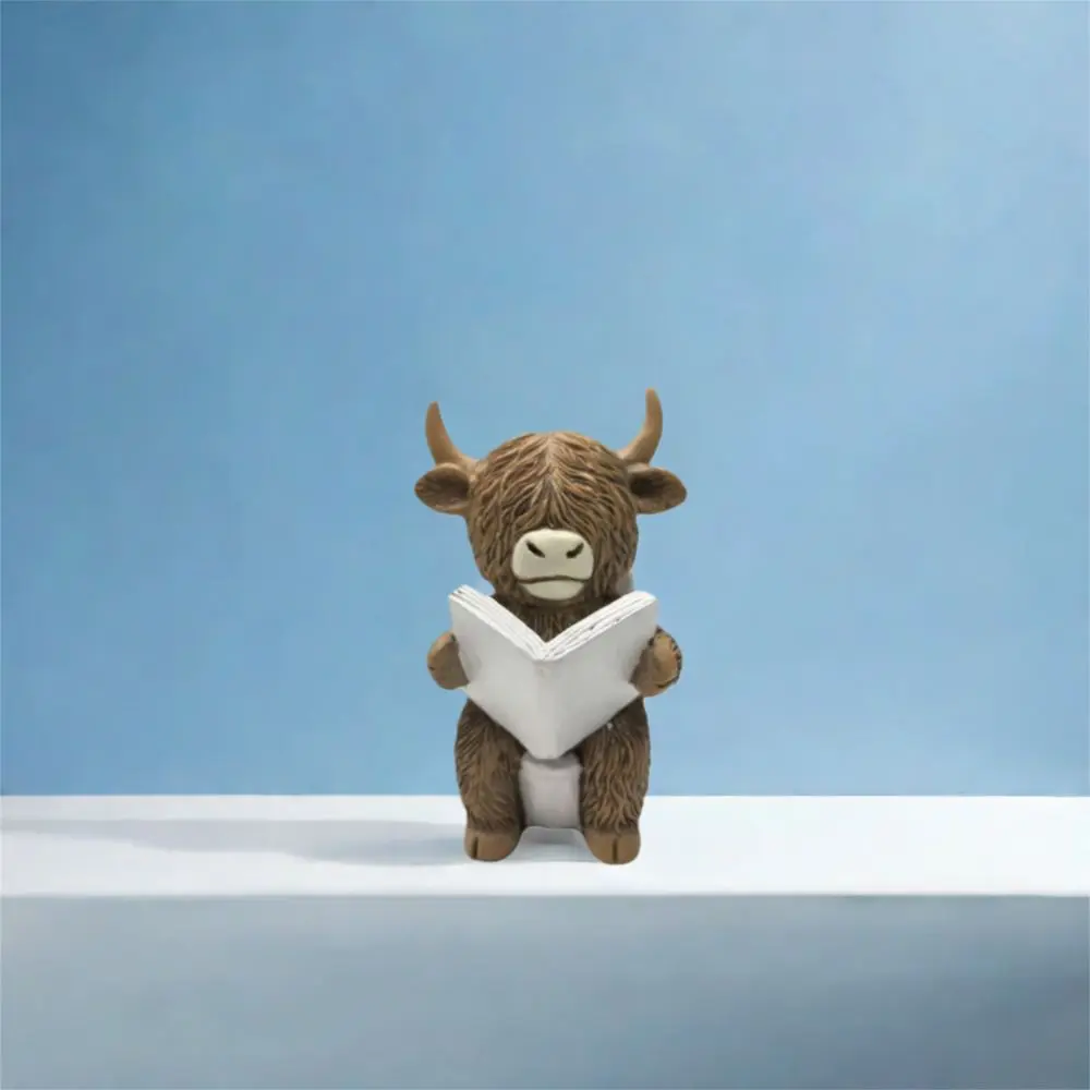 Home Decor Resin Highland Cow Statue Decorative Cute Cow Mini Figurine Realistic Animal Sculpture Ornament Micro Landscape Model