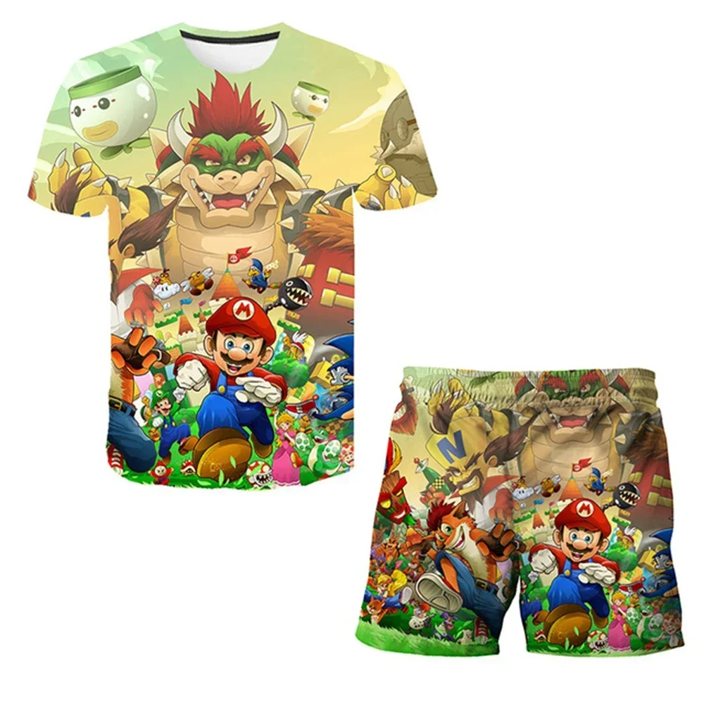 Kids Super Marios Bros Tshirt Set 2pcs Clothes Summer Sportswear T-shirt Shorts Jogging Fitness Boys Short Sleeve Casual Sports