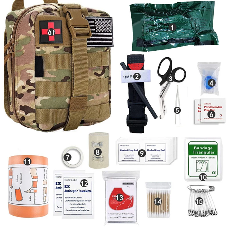 

46 Pcs Survival First Aid Kit Molle Outdoor Gear Emergency Kits Trauma Bag For Camping Hunting Disaster Adventures Survival Kit