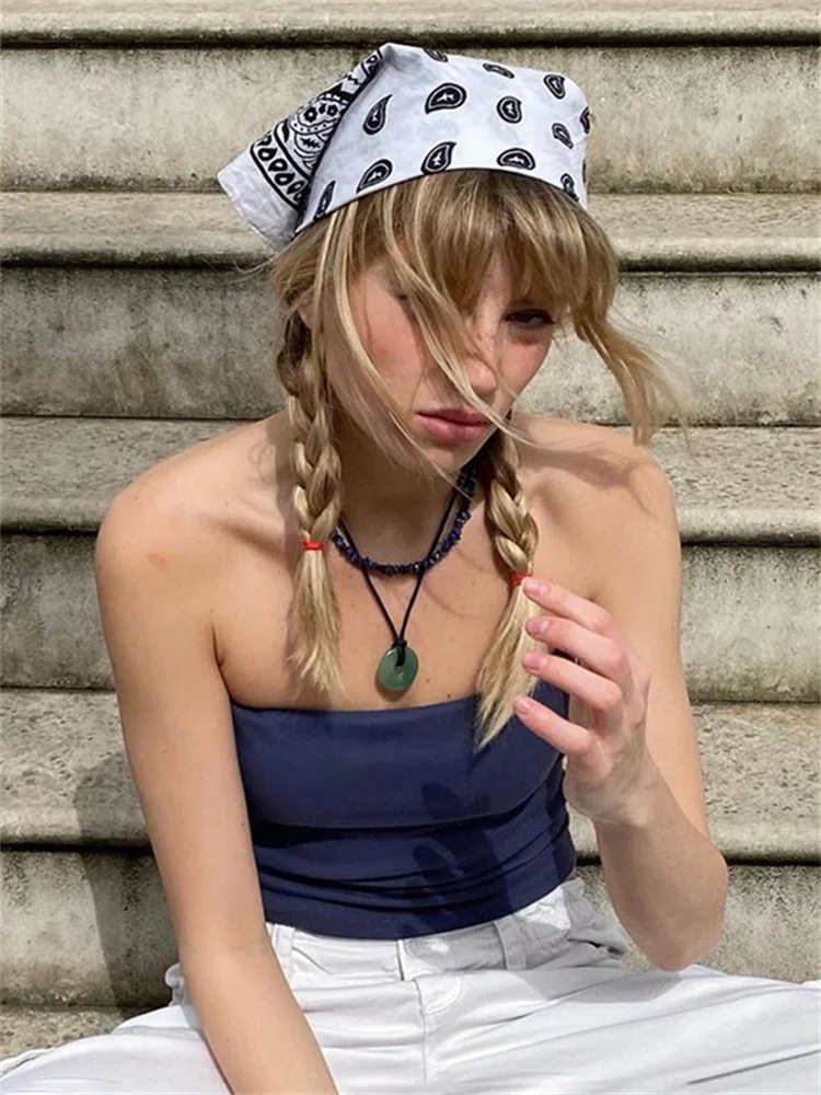 Women White Crop Tops Summer Street Style Sleeveless Strapless Ribbed Tube Tops Solid Color Base Vest Backless Tank