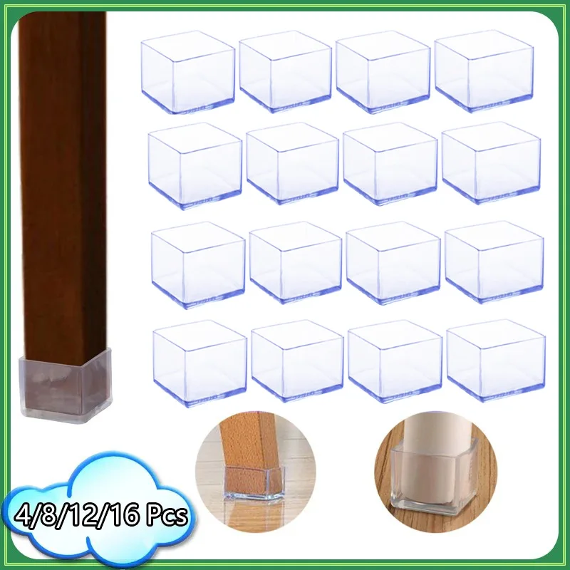 Chair Leg Caps Chair Leg Protector Rubber Furniture Feet Pads Furniture Leg Caps 4/8/12/16 PCS Non-Slip Table Feet Caps Cover Anti-Noise Chair Leg Silicone Floor Protectors Transparent Rubber Furniture Leg Cap
