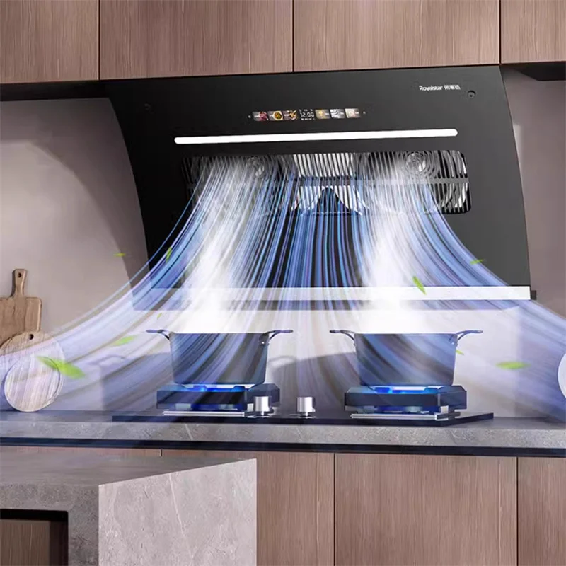 Range Hood Side Suction Range Hood for Kitchen Dual Motor Extractor Large Suction Oil Smoke Machine with Automatic Cleaning