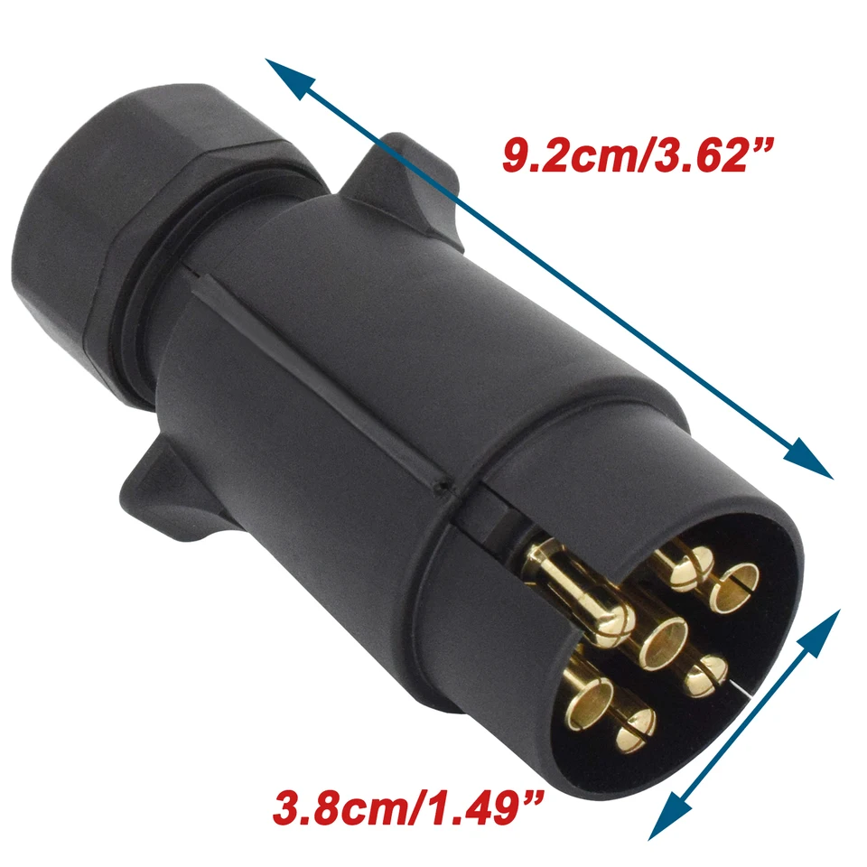 EVGATSAUTO Spina rimorchio a 7 Pin, Spina rimorchio elettrica 12V, Adattatore connettore Cablaggio in plastica Tipo N a 7 Poli (Nero