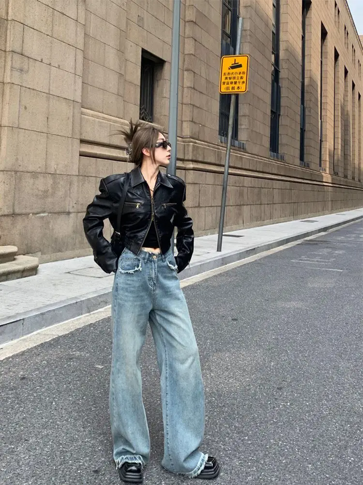 00s Fearless Drape Leather Jacket y2kエディ Early 2000s Leather