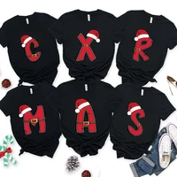 Women's T-shirt Casual 26 A~Z Christmas Alphabet Print Tshirt Comfortable Casual Christmas Party Women's Clothing Black Tops
