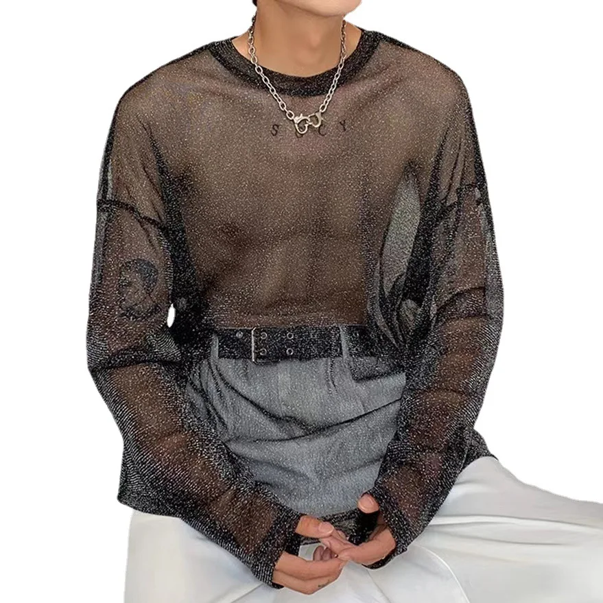 2025 Men's Long Sleeve Mesh T-Shirts Black Perspective Club