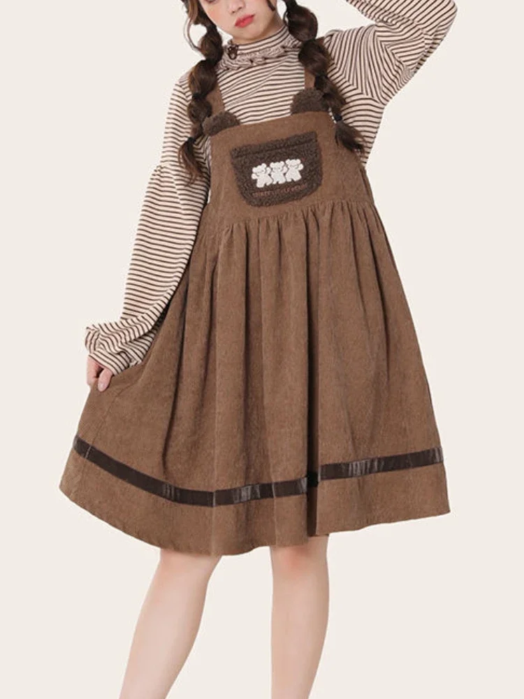 Japanese Vintage Kawaii Two-piece Set Women Embroidery Sweet Korean Dress Suit Female Long Sleeve Blouse + Suspender Dress 2024