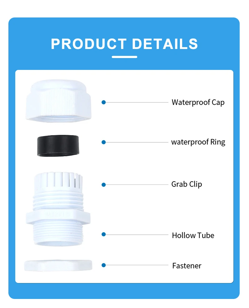 1PCS Weiß Schwarz Wasserdichte Kabelverschraubung IP68 Nylon Befestigung Kunststoff Stecker Kunststoff Kabel Eintrag M25/M27/M30/M32/M36/M40/M50/M63 – Detail 4