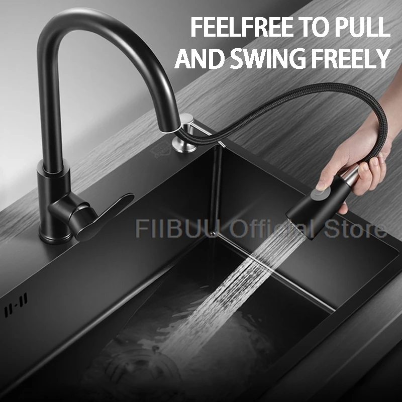 Black Nano Kitchen Sink 304 Stainless Steel Large Capacity Single Slot Thicken Vegatable Workstation with Multiple Accessories