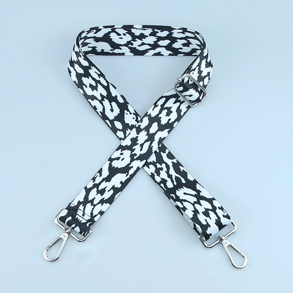 Elegant Black and White Embroidered Nylon Bag Strap for Women - Adjustable Crossbody and Shoulder Accessory