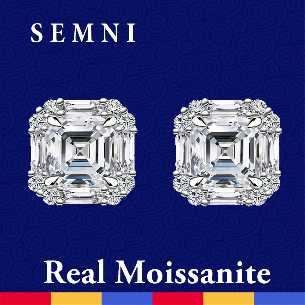 

SEMNI Asscher Cut 2.0ct Moissanite Diamond Stud Earrings for Women 925 Sterling Silver Fine Jewelry Lover's Gift GRA Certificate