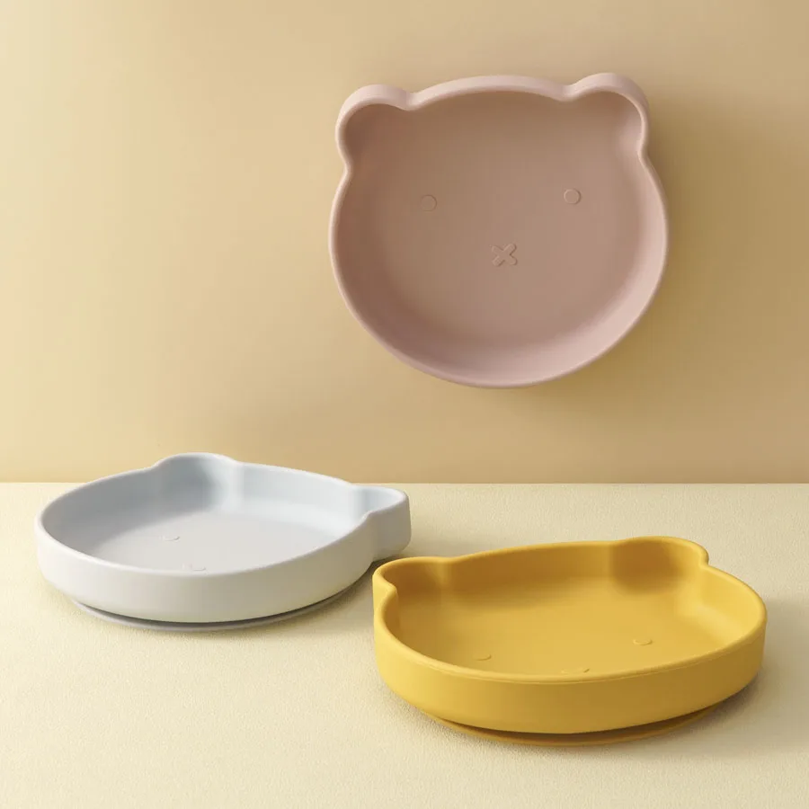 1PC Silicone Baby Dishes Suction Dining Plate Cartoon Bear Shape Baby Plates Eating Training Baby Food Storage Kids Tableware 4