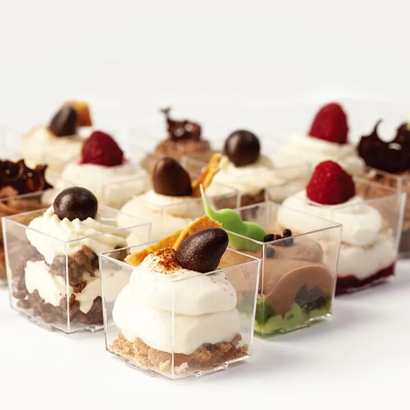 Square Plastic Mousse Dessert Cups 2OZ For Christmas Jelly Pudding Cups Yogurt Party Supplied Summer Kitchen Wedding 10/20PCS