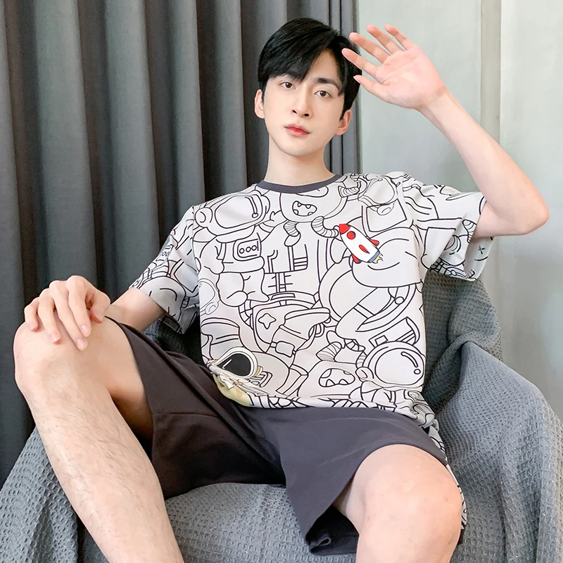 2024 Summer Sleepwear Mens Pajamas Casual Short Pants Sets Pyjamas For Man Cartoon Nightwear Suits New Pijamas Room Loungewear
