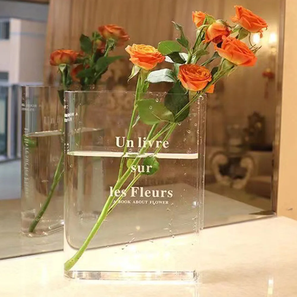 

Book Shaped Vase Acrylic Vase INS Flower Transparent Flowers Home Decoration Nordic Europe Hydroponic Desktop Ornament Gift
