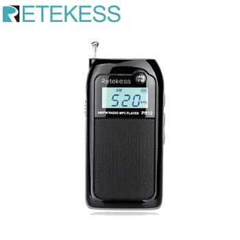 RETEKESS 노인용 휴대용 리시버 백라이트 디스플레이 디지털 스테레오 지지대 TF 카드, PR12 라디오 FM AM 미니 포켓 라디오 MP3