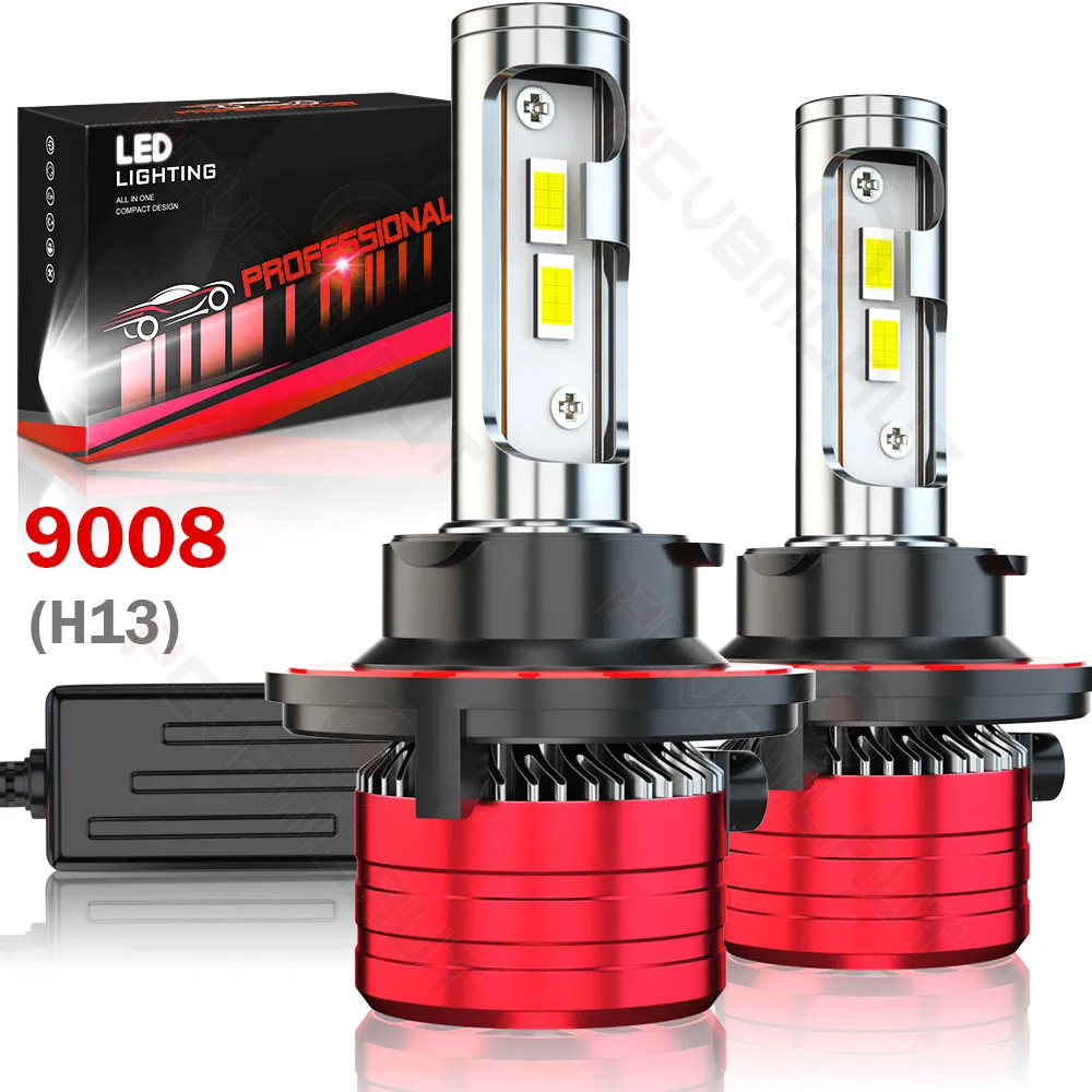 PCVBMLAUT 2PCS Car lights F5-9008 Super Bright LED Headlights High Low Beam Fog Light Bulb White 6000K Minisize Car accsesories